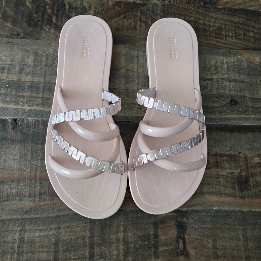 Melissa Women Pink Jelly Slide Sandals Metallic Flat Size 9, Barbiecore Poolside - Picture 2 of 7